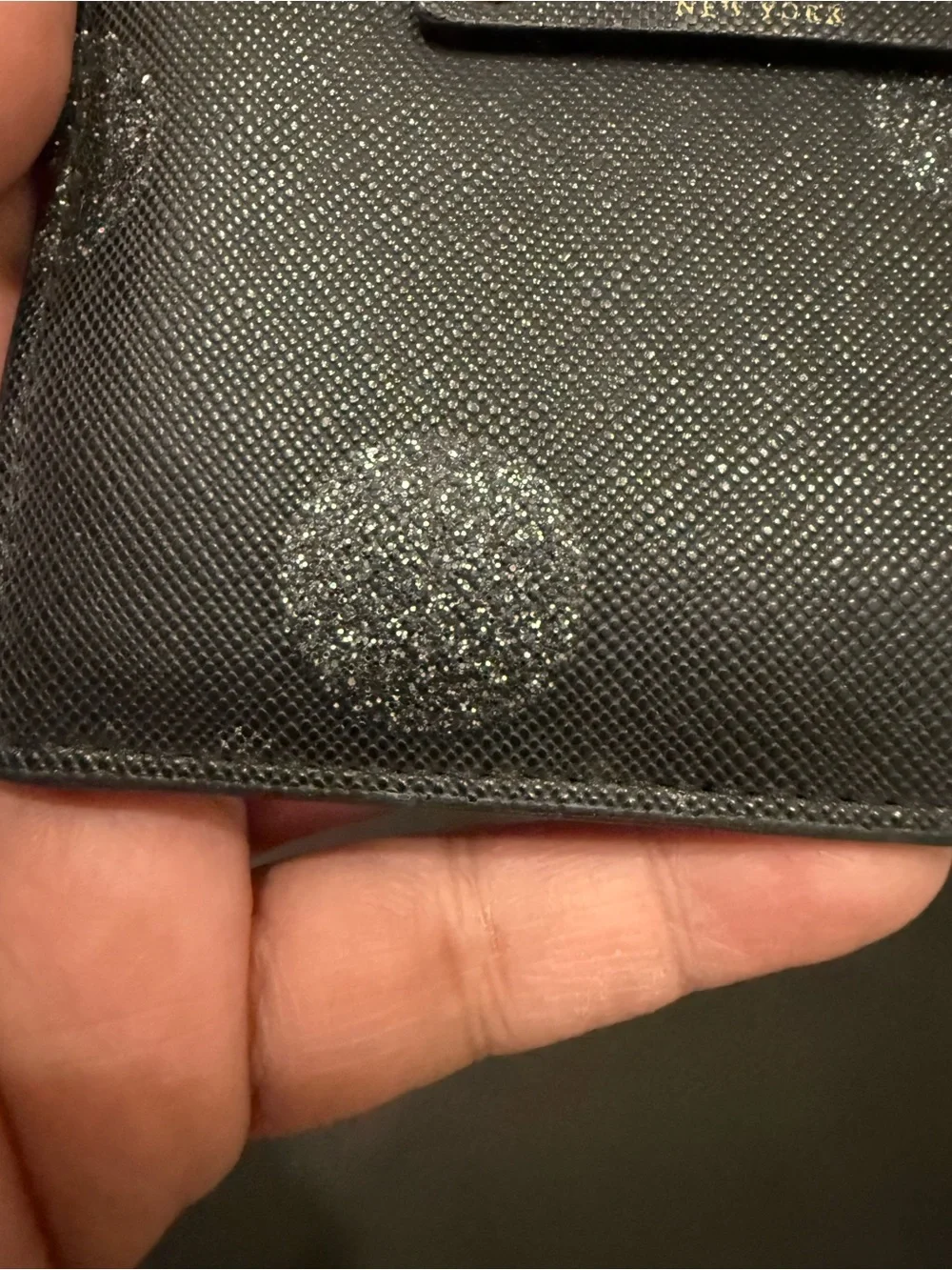 KATE SPADE Haven Lane Graham Glitter Black Crossgrain Leather Card Case Wallet